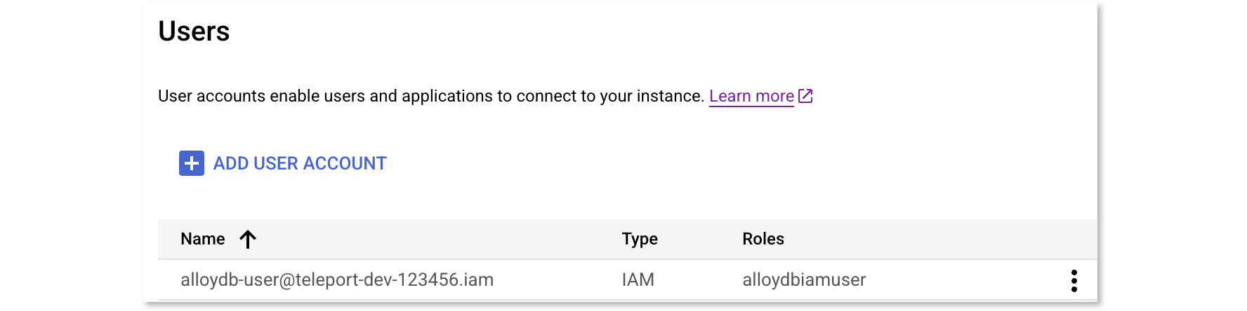 AlloyDB User Accounts Table